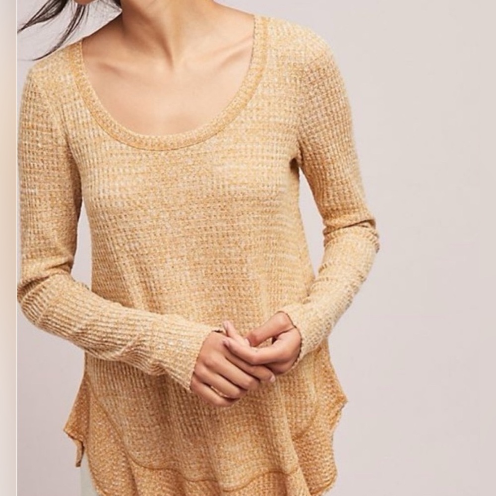 Saturday Sunday Anthropologie Wendy Waffle Long Sleeve Shirt Size medium Ruffle